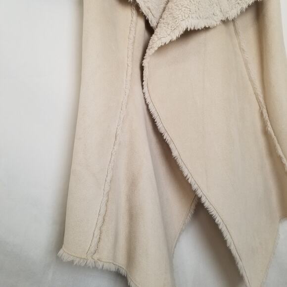 Knox Rose Faux Suede Sherpa Lined Waterfall Open Front Vest Cream Beige Size L - Picture 4 of 8